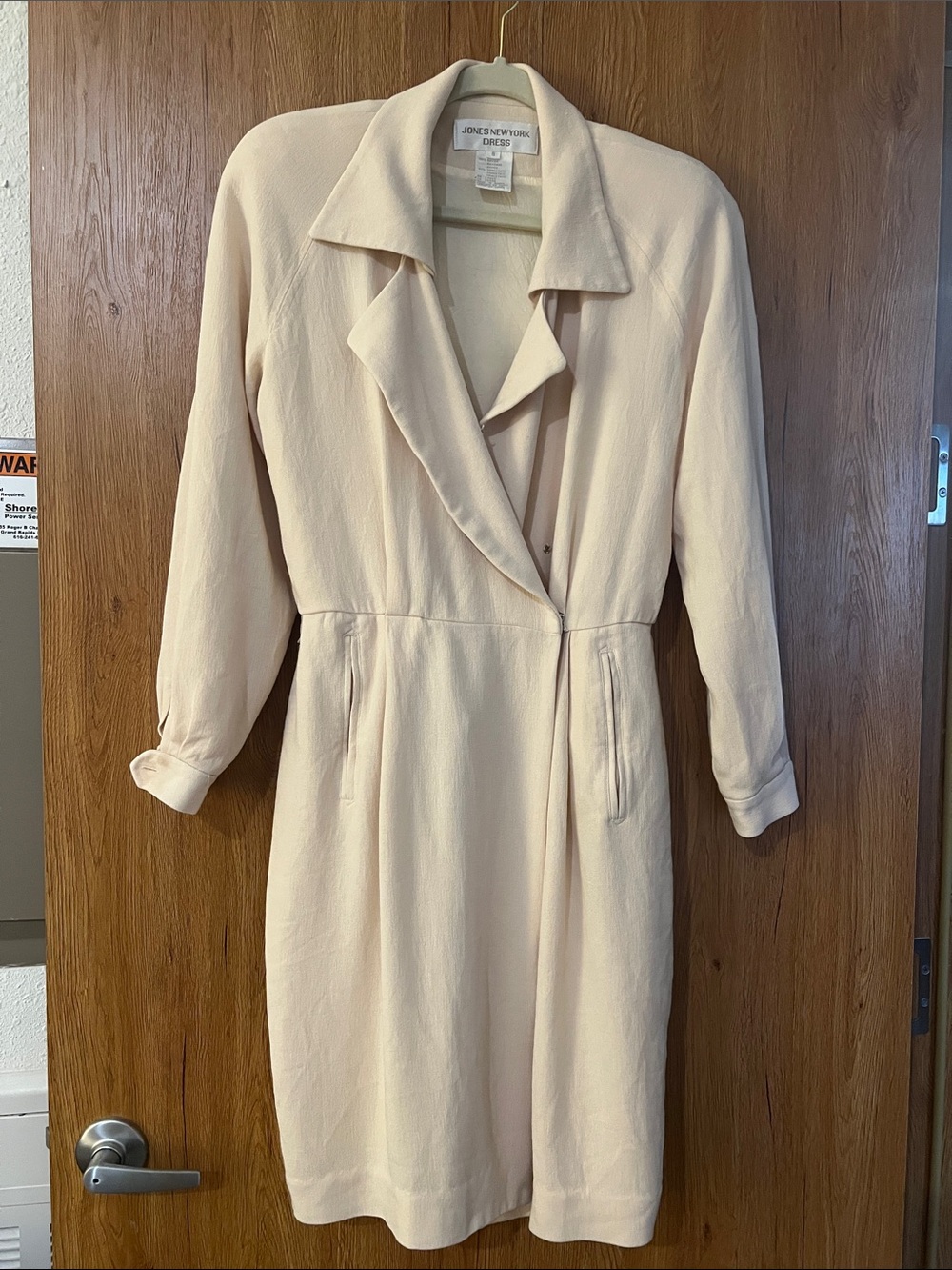 Jones New York Cream Collared Long Sleeve Wrap-Style Dress